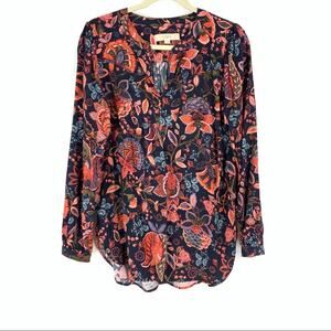 Ann Taylor LOFT Floral Pink Blue Blouse Size Small